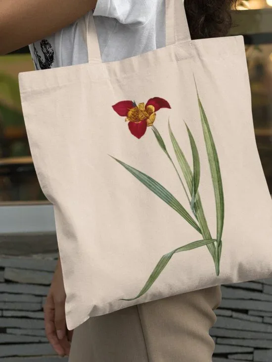 Tiger Flower Vintage Floral Print Graphic Canvas Tote Bag
