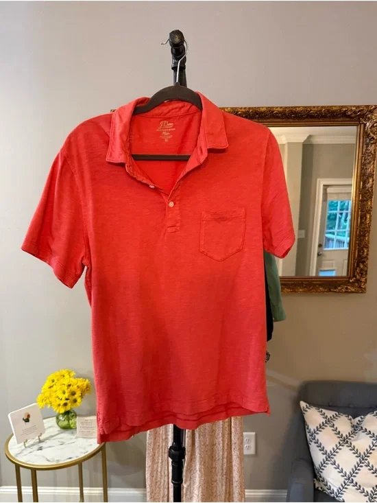 Men’s J. Crew Red Short-Sleeve Polo with Chest Pocket