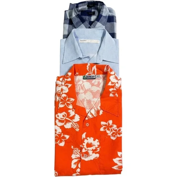 BUNDLE Men Button down Shirt sz Large J.Crew Perry Ellis Hurley Hawaian Casual