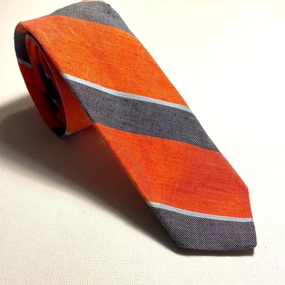 J. Crew Orange and Gray Striped Linen/Cotton Tie
