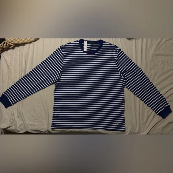 J. Crew Blue and White Striped Maritime Crewneck Sweater