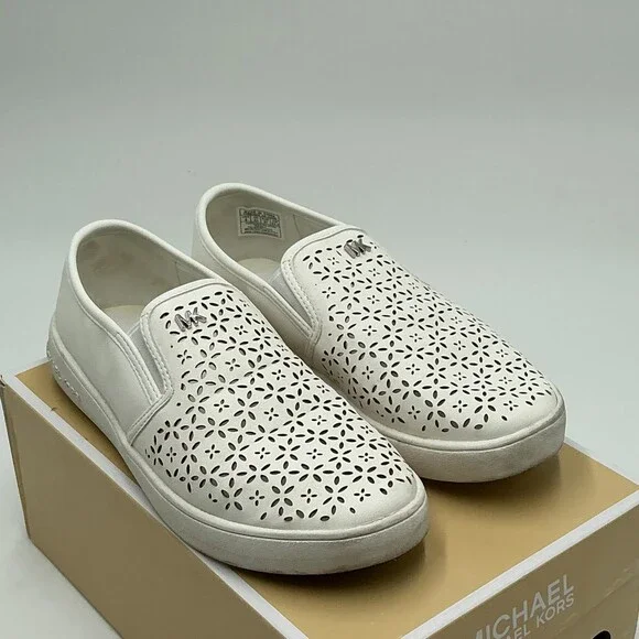Michael Kors Jem Olivia II Sneakers Girl's 5M White Laser Cut Shoes Ebay1547