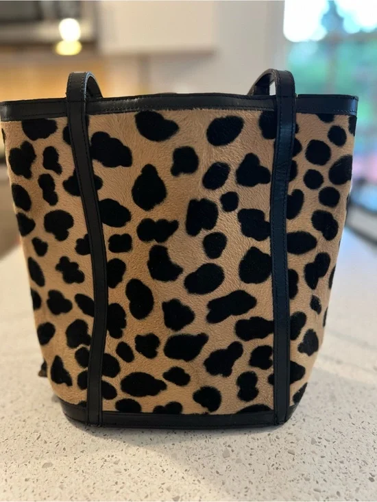 Maxx New York Women Faux Calf Hair & Faux Leather Trim Tote Leopard/Animal Print