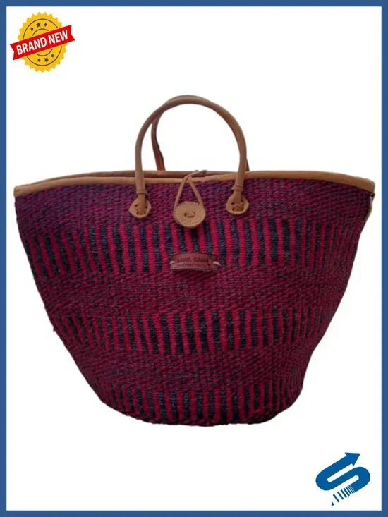 Handwoven Sisal Basket Tote Bag with Leather Handles