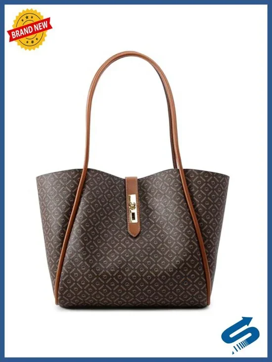 Large Capacity Retro Tote Bag for Women with Clutch PVC Handbag
