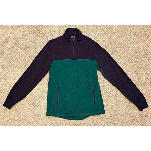 J.CREW Men's Green/Black Colorblock Quilted 1/4 Zip Jacket, Size M