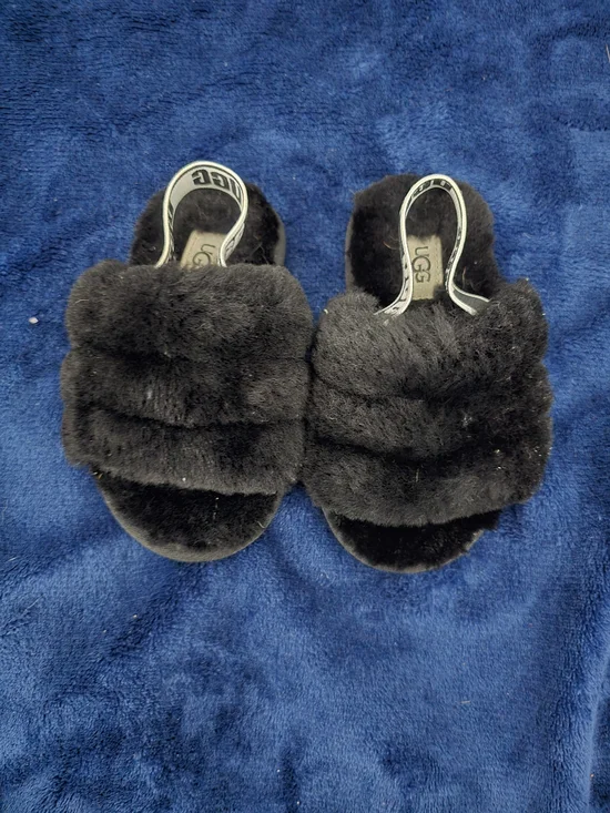UGG Black Shearling Slide with Logo Strap