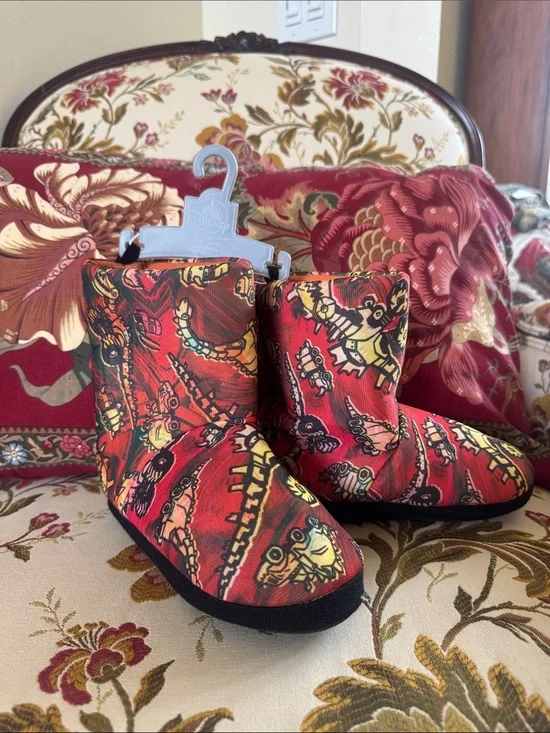 Disney Red Patterned Textile Booties