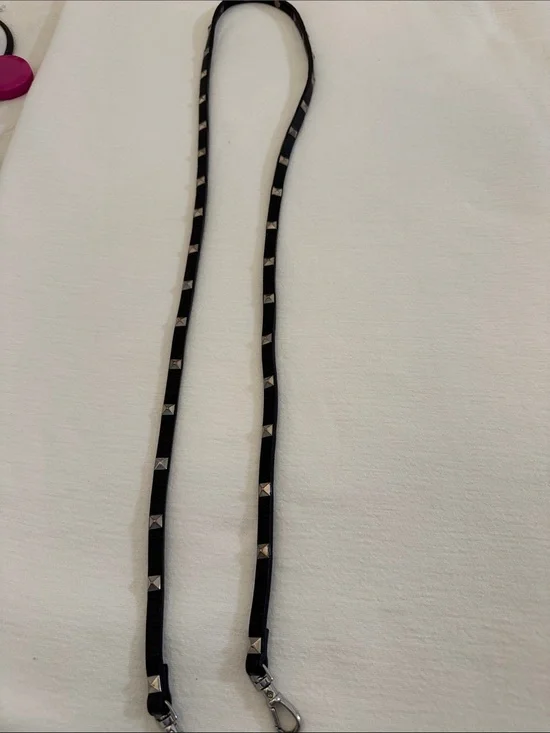Bandolier Black Leather Studded Crossbody Strap with Silver Hardware