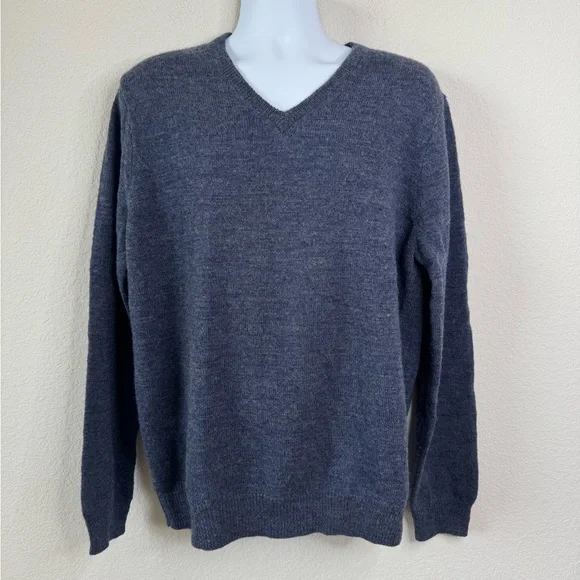 J.Crew Merino Wool V-Neck Sweater Men’s XL Grayish Blue Elbow Patches‎ Preppy