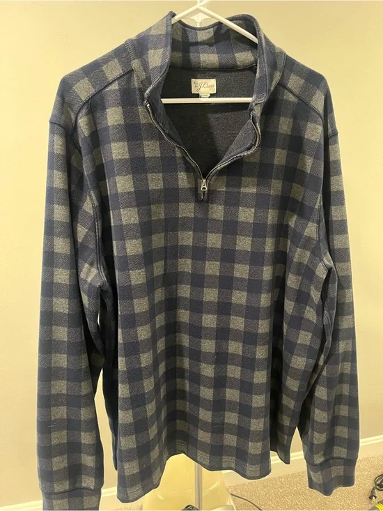 J. Crew Men’s Navy and Gray Check Quarter Zip Sweat Shirt