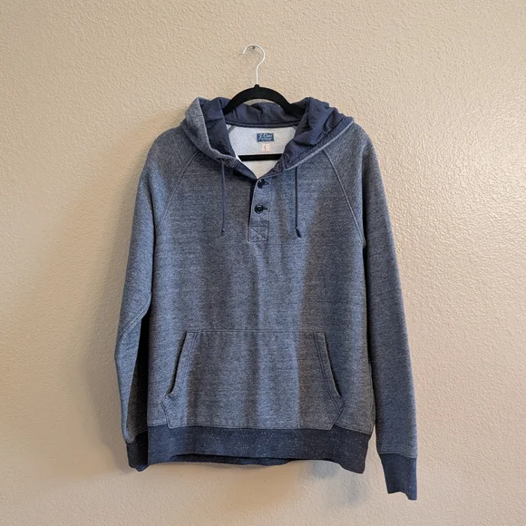 J. Crew Vintage Fleece Blue Hoodie Button Henley Pullover