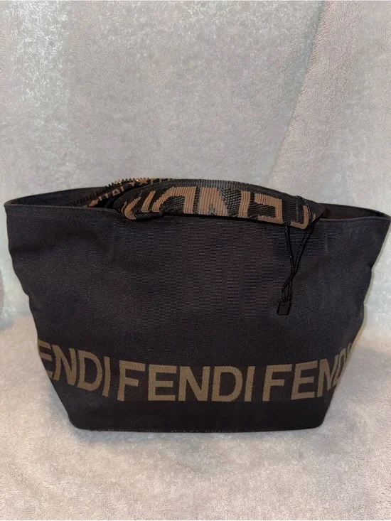 Fendi Black and Tan Logo Canvas Tote Authentic