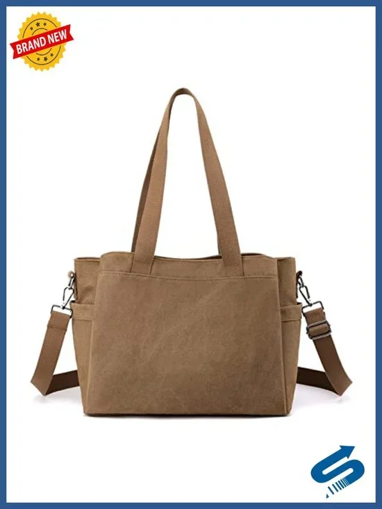 Large Canvas Tote Bag Crossbody Shoulder Handbag with Multiple Pockets