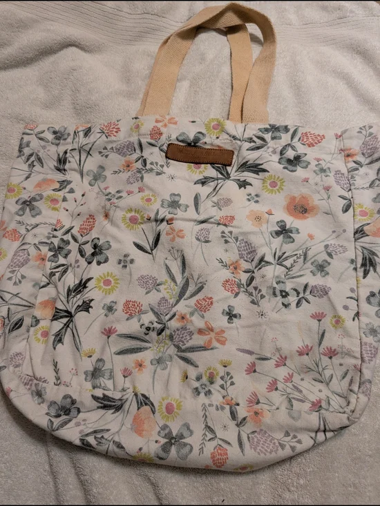 Laura Ashley Vintage Floral Canvas Tote Bag with Neutral Straps