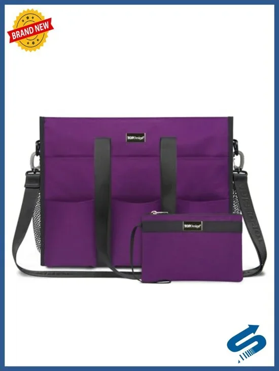 Utility Water Resistant Tote Bag with 22 Pockets, Top Zipper, Thick Bottom,