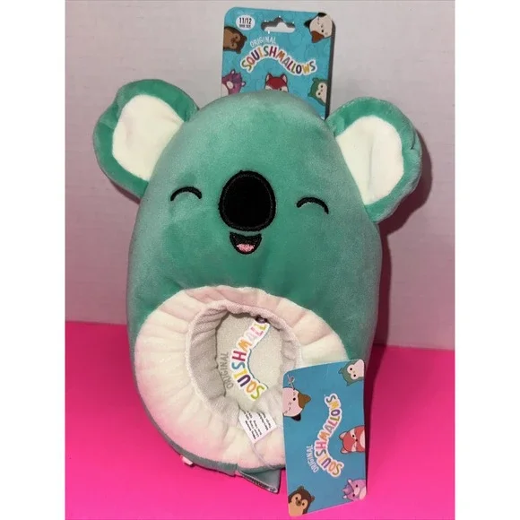NWT Squishmallow Size 11/12 Green‎ Blue Koala Kids Slippers Fun Plush Kevin A16