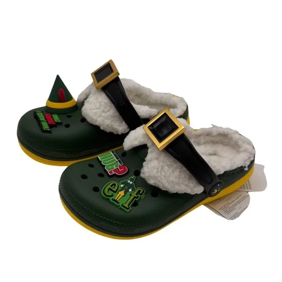 Crocs Unisex Child Classic Clogs Buddy the Elf Fuzz Lined Green Yellow Size C12‎