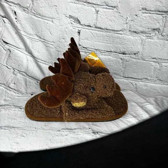 5/$20 Berry Babies Little Kids Brown Moose Animal‎ Plush House Slippers 13/13.5