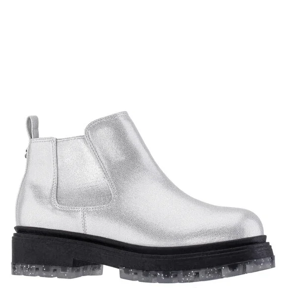 Nina Prisila Boots Girls US 2 Silver Shimmer Lug Sole Round Toe Chelsea ZAP1177