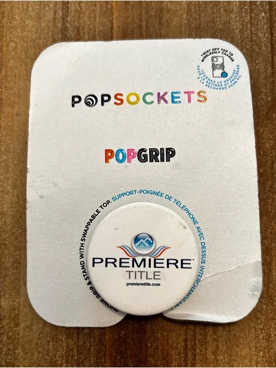 PopSockets PopGrip Swappable Top in White with Premiere Title Logo NWT