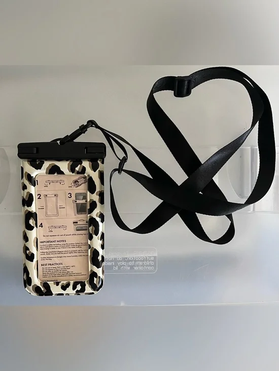 Kate Spade Leopard Print Waterproof Phone Pouch with Adjustable Black Lanyard