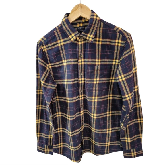 NWT J. Crew Flannel Cotton Yellow Blue Plaid Long Sleeve Shirt Size Small