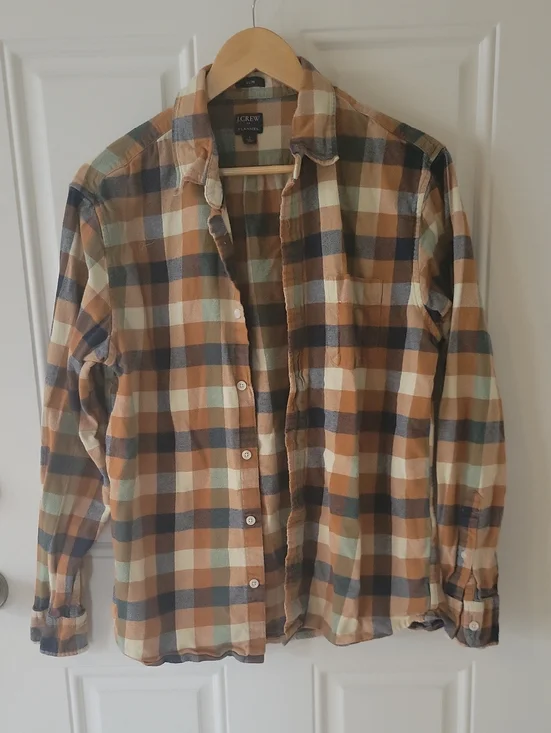 J. Crew Plaid Button-Down Shirt in Tan, Blue & Cream