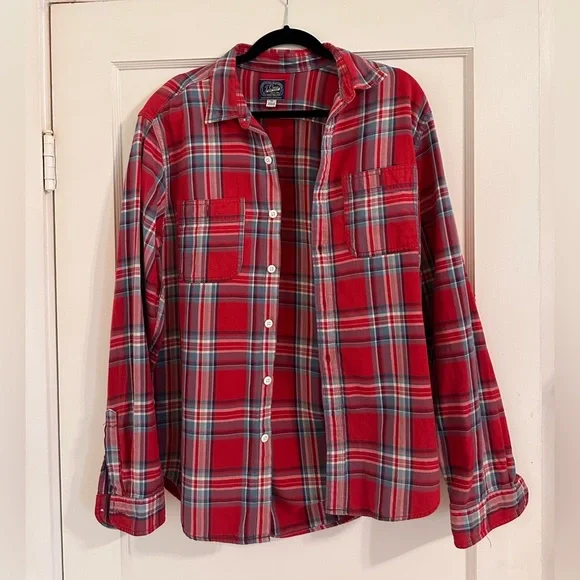 J. Crew The Sporting Life 100% Cotton Red Blue Plaid Men's Shirt Size M