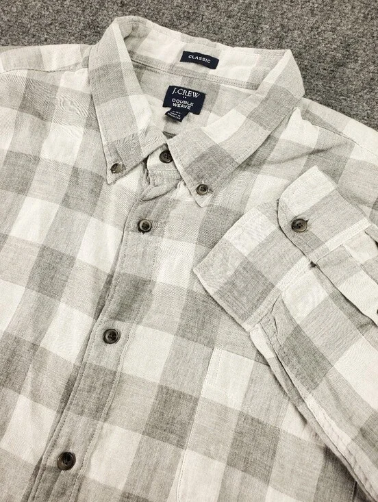 J Crew Double Weave Buffalo Check Shirt XXL Gray White Classic Button Down
