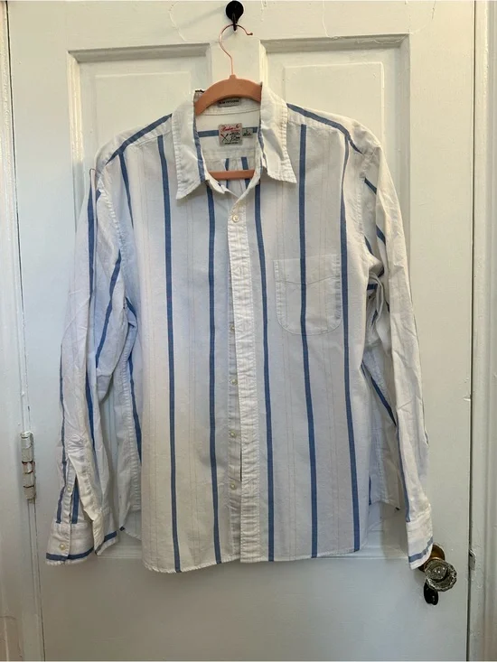 J. Crew White Button-Down Shirt with Blue Stripes