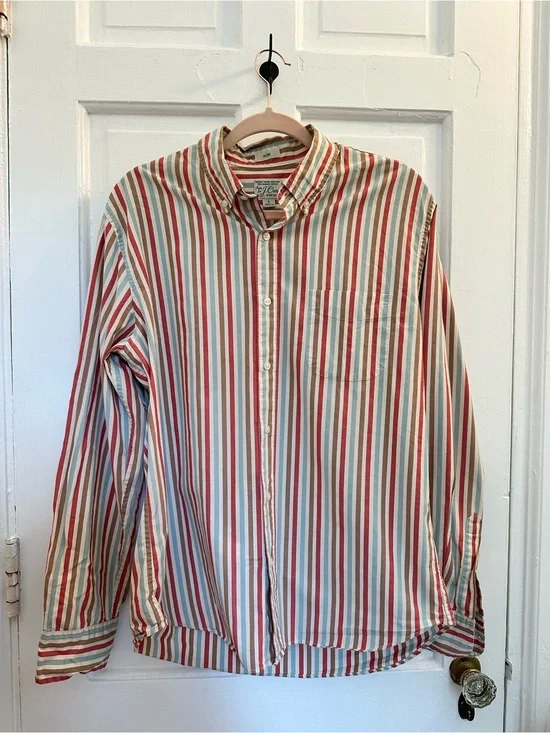 Classic J Crew Striped Button-Down Shirt — Red & Blue