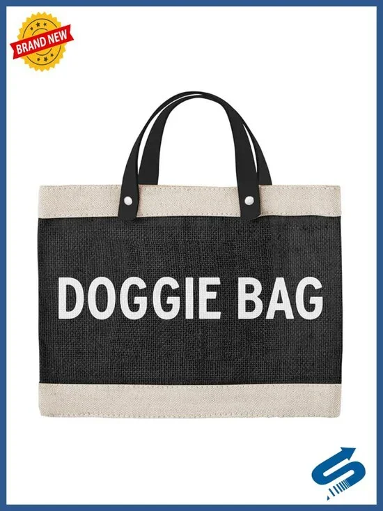 Jute Market Tote with Genuine Leather Handles Waterproof Lining Pet Accessories