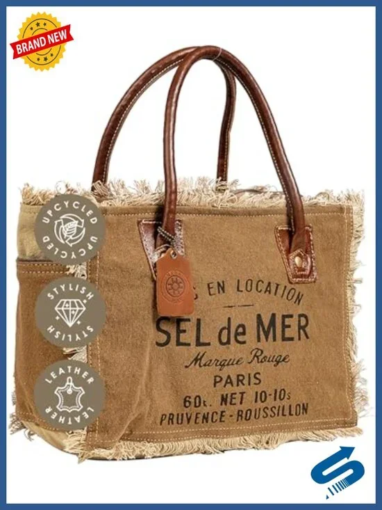 Canvas Tote Bag with Leather Strap French Inspired Handbag for Women
