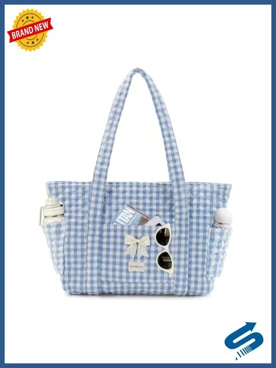 Quilted Tote Bag with Zipper, Lightweight Cotton Nylon Shoulder Bag, Floral