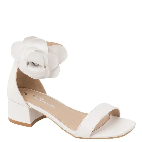 Nina Mona Dress Sandals Girls US 13 White Flower Embellished Square Toe HAWK3032
