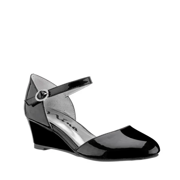 Nina Lenora Sandals Girls US 13 Black Leather Ankle Strap Wedge Heel ZAP1072
