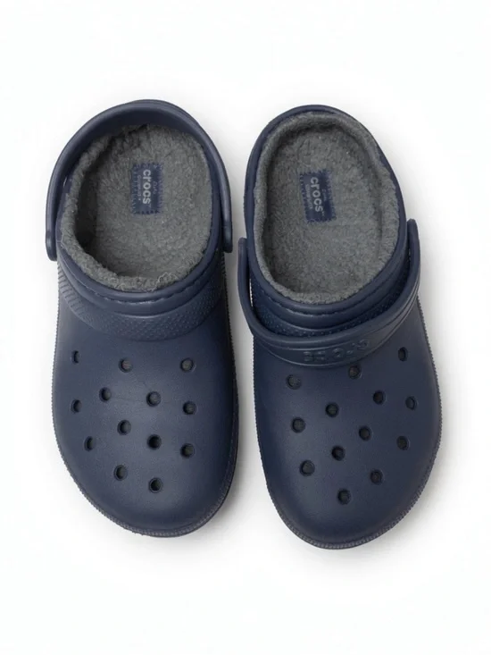 Crocs Classic Lined Clogs Navy Fleece Winter Slip On Shoes Kids J5