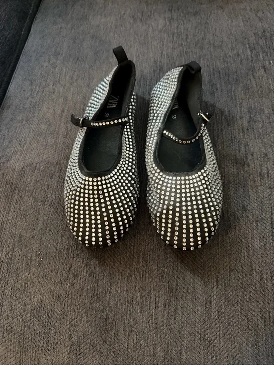 Girls Zara Black Girls' Rhinestone Mary Jane Flats
