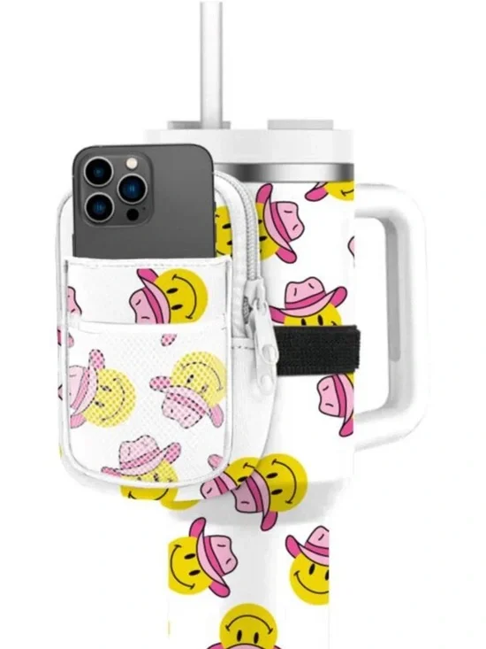 Katydid White Tumbler Pouch with Pink‎ Cowboy Smile Faces