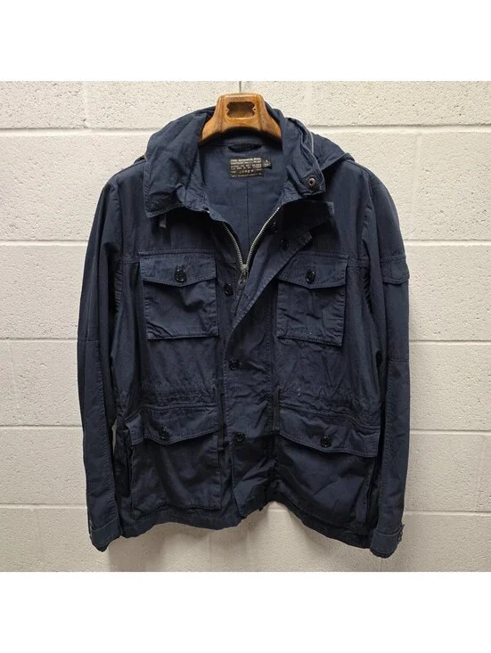 J Crew Field Mechanic Jacket Mens XL Navy Blue Military Packable Hood 25x33