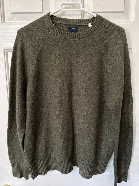 J.CREW Men’s Crewneck Pullover Knit Ribbed Lambs Wool Blend Sweater Green M