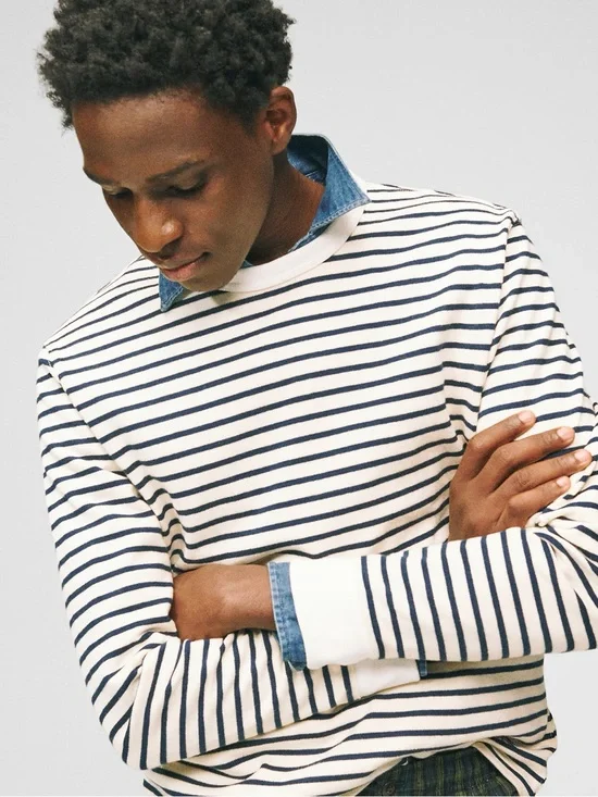 J. CREW Long-sleeve crewneck in striped maritime jersey Size L $98 NWT CR195