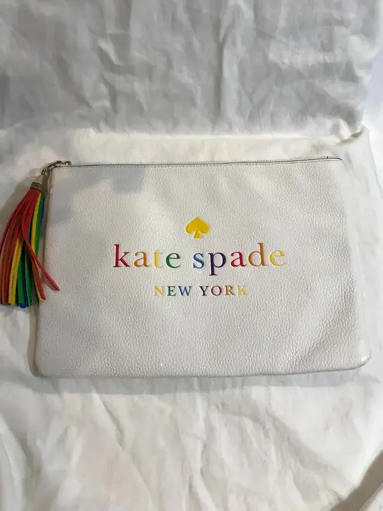 Kate Spade New York Kourtney Rainbow Tassel Pebbled Leather Pouch EUC