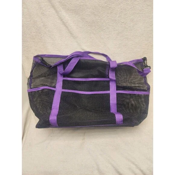 Simply Things Mesh Beach Bag Purple Black Large Tote Sandproof Toys Pool Swim