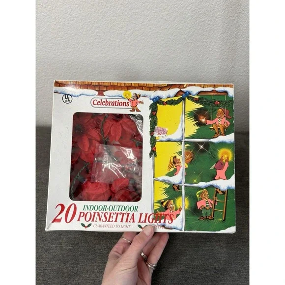 VTG‎ Christmas Poinsettia Lights (20) Celebrations In Original Box Read