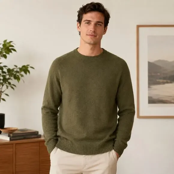 J.Crew Men’s Medium Lambswool Blend Crewneck Sweater Olive Green Nylon Wool