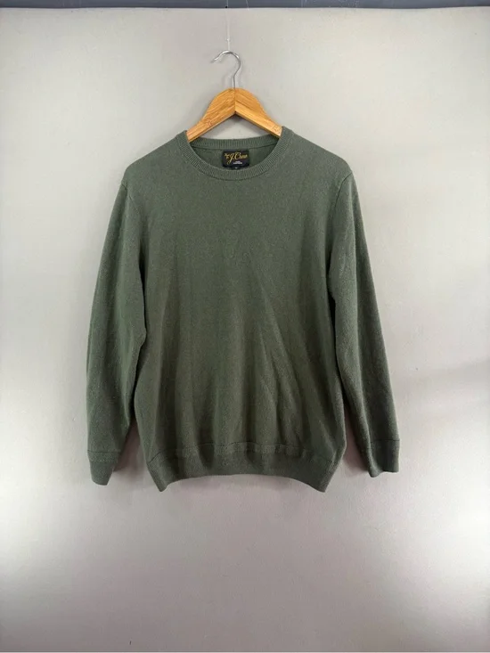 J. Crew 100% Cashmere Crewneck Green Sweater Size Medium Designer Preppy