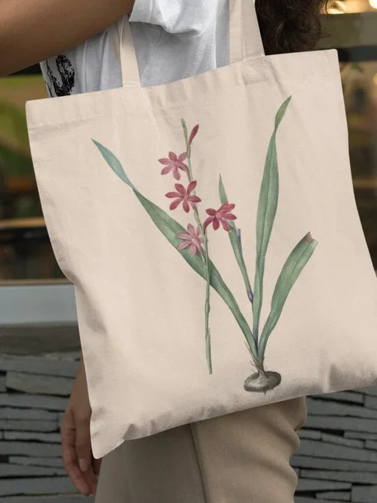 Bugle Lily Vintage Floral Print Graphic Canvas Tote Bag