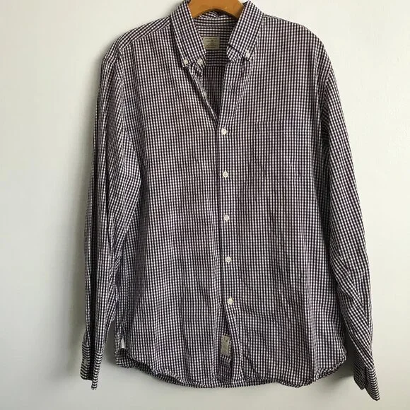J CREW PURPLE SHIRT GINGHAM CHECK LONG SLEEVE POPLIN PREPPY MENS MEDIUM